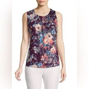 Calvin Klein Floral Sleeveless Blouse - Purple and Blue